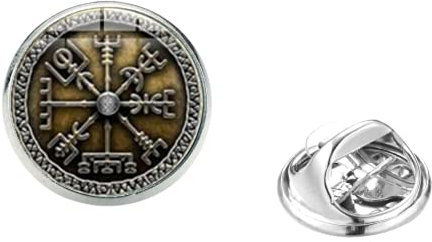 Vegvisir Broche en forme de boussole viking vintage punk nordique pirate boussole rune verre cabochon fermoir en acier inoxydable