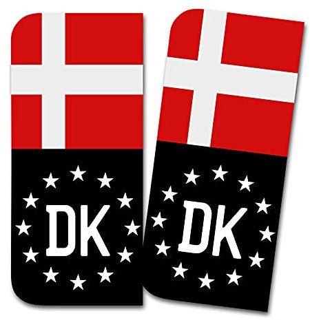 Finest Folia 2 x Kennzeichen Sticker passgenau für EU Feld 11x5cm Design Aufkleber für Nummernschild Folie KFZ Schwarz oder mit Fahne waschstraßenfest R167 (03 Dänemark, Mit Flagge)