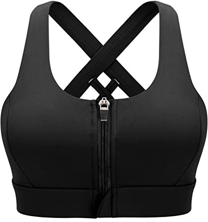 CLOUSPO Sport BH Damen Vorderverschluss Gepolstert Yoga BH Starker Halt Nach der Operation tragbarer Bra ohne Bügel für Laufen Jogging Fitness Yoga(Schwarz, S)