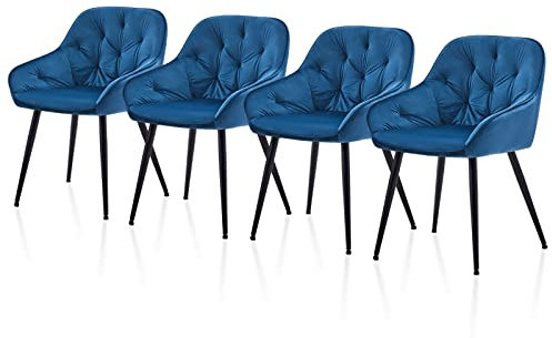 TUKAILAI Esszimmerstühle 4er Set mit Sitzfläche aus Samt, Armlehnstuhl, Esszimmerstuhl Küchenstuhl Polsterstuhl Wohnzimmerstuhl mit Armlehne, Sessel Freizeitstuhl für Küche Wohnzimmer Lounge, Blau