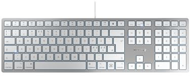 CHERRY KC 6000C FOR MAC, Kabelgebundene Mac-Tastatur (USB-C Anschluss), Pan-Nordisches Layout (QWERTY), Flüsterleise Tasten, Flaches Design, Weiß-Silber