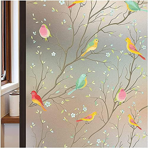 Lifetree Fensterfolie Blickdicht Sichtschuzfolie Selbsthaftende: Glasmalerei Sonnenschutz Fenster Bunt Dekorfolie Privatsphäre Statisch Milchglasfolie Haftend Vogel Fensteraufkleber 60 x 200cm