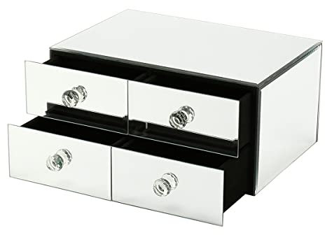 ROCKING GIFTS Boîte à bijoux en verre Miroir, organisateur de bijoux élégant, sous pression pour entrée d'entrée, 25 cm