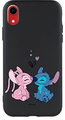 Official Lilo & Stitch Kiss Liquid Silicone Black Case for iPhone XR to Protect Your Mobile. Choose the Case Type You Like Best with Official Disney License