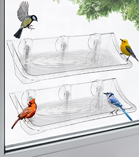 AnBaiMei Vogelfutterstation mit Sichtfenster und starken Saugnäpfen für draußen, transparentes Glas, Vogeltränke für Katzen, Kinder, ältere Menschen, 2 Stück