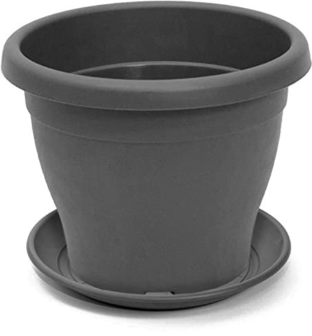 Tradineur - Vaso con piatto tipo mediterraneo, diametro 60 cm, ideale sia per interni che esterni, fioriera alta con fori per drenare acqua, colore grigio