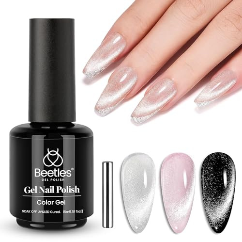 Beetles Cat Eye UV Gel, 15 ml Star Cascade Silber Gel-Nagellack silberner | Glitzer-Katzenaugen Nail Polish mit Magnet ablösbarer UV-Velvet-Nagellack Salon-DIY-Maniküre Geschenk für Frauen