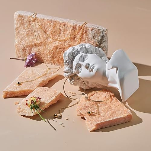 3PCS Original Design Product Photography Background Props Waterproof Natural Crystal Stone Cube Props for Photoshoot (Pink Orange)