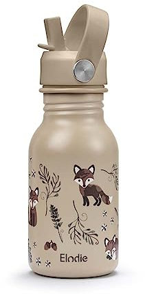 Elodie Details Trinkflasche Kinder Edelstahl mit Strohhalm | Sport BPA frei | auslaufsicher | Wasserflasche für Schule, Kindergarten | für Kleinkinder Jungen und Mädchen | 350ml | Nordic Woodland