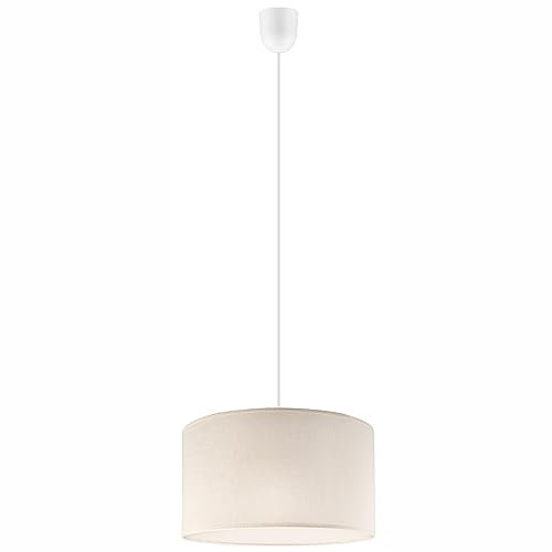 Licht-Erlebnisse Hängeleuchte Weiß Creme Ø 35 cm Modern Stoff höhenverstellbar bis 70 cm E27 Pendelleuchte Wohnzimmer Schlafzimmer Esstisch