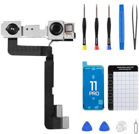 DGSCSMY for iPhone 11 Pro Front Facing Camera Replacement Part Repair Kit 12MP 5.8 with OEM Lens Module Structured Light Receiver Transmitter Flex Cable Complete Fix Tools 11pro A2160 A2217 A2215