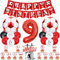 9 Geburtstag Dekorationen Jungen Fußball, Rot Happy Birthday Fußball Banner, Fußball Thema Kuchen Cupcake Topper, Fußball Luftballons Rot Schwarz Weiß, Rot 9 Folienfußball Ballon für 9 Jahre Alt