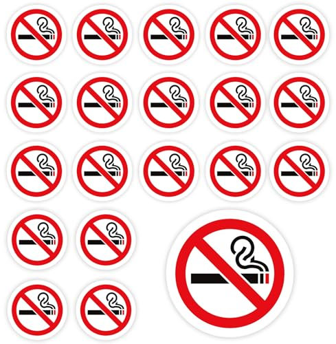 Vueinrg 20 Stück Rauchen Verboten Aufkleber 7,5 cm Rund Rauchverbot Aufkleber Nichtraucher Sticker Selbstklebende No Smoking Schild mit UV Schutz für Außen- und Innenbereich
