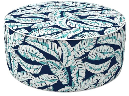 LVTXIII Aufblasbarer Hocker, Ottomane, Fußstütze mit Griff, dekorativer lichtbeständiger Fußhocker, Innen- oder Außenbereich, Pouf für Haus, Garten und Camping, 31 x 31 x 14, Baltic Palms White