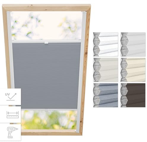 Estika Wabenplissee mit Bohren für Velux Fenster - FK06 - Stoff: Grau-Weiß, Profil: Weiß - Dachfenster plissee, Fensterrollo innen, Fenster plissee, Dachfenster Rollo