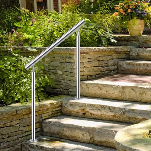 Handlauf aus Edelstahl, passend für 1, 2, 3, 4 Stufen, Außengeländer, Treppengeländer, Geländer, Sicherheits-Haltegriff, verstellbares Bodenmontagegeländer für Treppen, Garten, Hauseingang, Terrasse (
