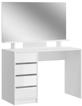 xonox.home Schminktisch Emma Schminktisch mit Spiegel Frisiertisch Kosmetiktisch Schreibtisch in weiß ca.110x75x48cm mit Spiegel und Schubkästen