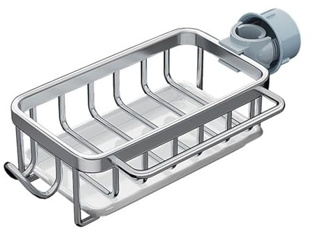 Tyenaza Kitchen Faucet Organizer, Kitchen Sink Caddy Organizer, Multifunctional Rustproof Sponge Dish Soap Brush Sink Caddy Holder with Drip Tray(silver)