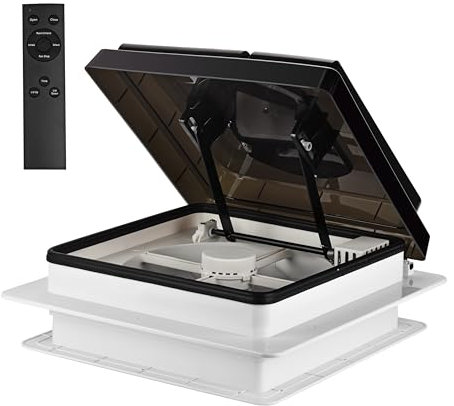 EcoSynic 14 Electric RV Vent Fan with Remote, Reversible RV Exhaust Fan for Motorhomes, 4-Speed Trailer Roof Vents with Rain Sensor for Bathroom, Camper Roof Vent Replacement for Van Ventilation