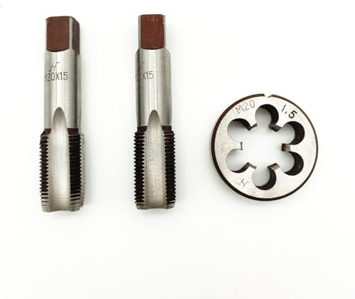 AtticZone M20 x 1,5 metrisches Handgewindebohrer und Schneideisen, 1,5 mm Teilung, 1 Gewindebohrer, 1 Gewindebohrer, 1 runder Schneideisen, rechte Hand (M20 x 1,5, Gewindebohrer und Schneideisen)