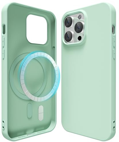 oakxco Silicone Case for iPhone 13 Pro Max Compatible with Magsafe Magnetic Wireless Charging, Slim Thin Soft Rubber Gel with Magnet, Matte TPU Mag Cover for Women Men, Mint Green