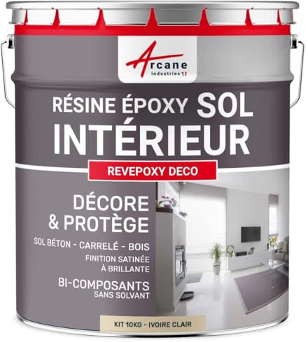 ARCANE INDUSTRIES Peinture sol, résine epoxy, peinture pour sol, salon, cuisine, salle de bains, effet miroir : Revepoxy deco - 10 kg (jusqu'à 50 m² en 2 couches) Ivoire Clair - RAL 1015
