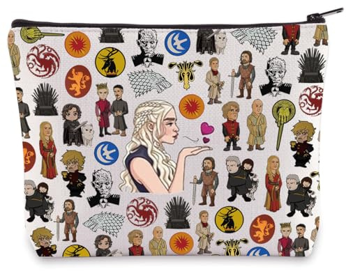 WZMPA Thrones Game Make-up-Tasche, Daenerys Fans, Geschenke, Eddard Reißverschluss, Stark & Targaryen Geschenk Haus Stark Merch, Targaryen Drache, 23cm（9.05inch）*17cm（9.05inch）, PASSFORM: