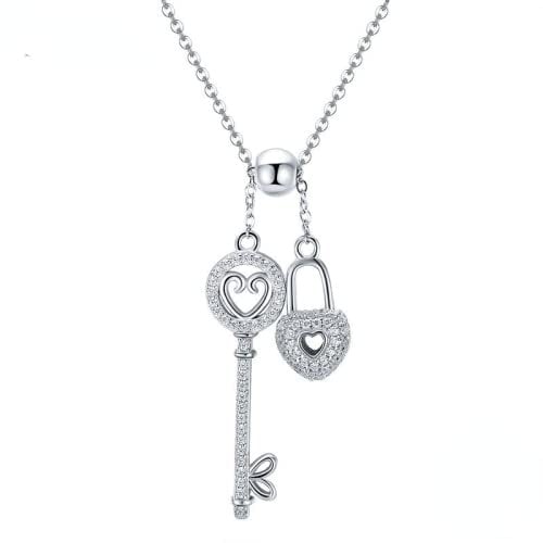 Romantic Girl Gift 925 Sterling Silver Key Of Heart Lock Chain Pendant Necklaces For Women Sterling Silver Jewelry Collar