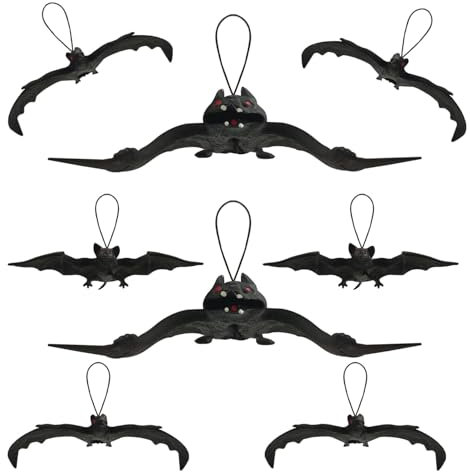 Elepl 10 Pezzi 3D Halloween Pipistrelli Gomma Realistico Pipistrelli Decorazioni Addobbi Halloween Appendere Spaventosi per Festa Halloween Decorazioni Casa Interni Esterni Giardino 3 Dimensioni