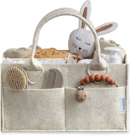 PUTSKA Organizador De Pañales Para Bebé - Cesta De Almacenamiento Para La Estación De Pañales, Cesta Imprescindible Para La Lista De Regalos Y El Registro De Baby Shower - Blanco, Regular