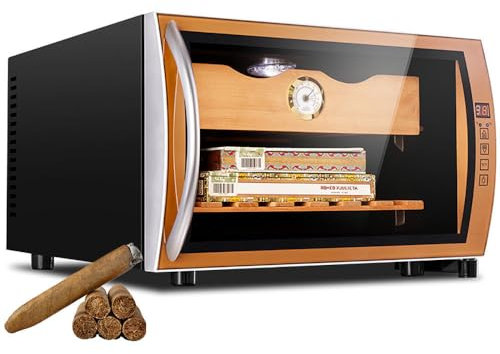 25 l elektrischer Zigarrenschrank für 150 Zigarren, Intelligenter feuchtigkeitsspendender Zigarren-Humidor mit konstanter Temperatur und Zedernholzregalen, Touch-Steuerung + LED-Beleuchtung,A