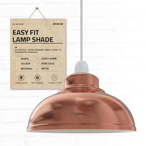 Metal Ceiling Lamp Pendant 29cm Rose Gold Easy Fit Light Shade for Bedroom, Hallway, Office, Café, Restaurant - Modern Industrial Lighting
