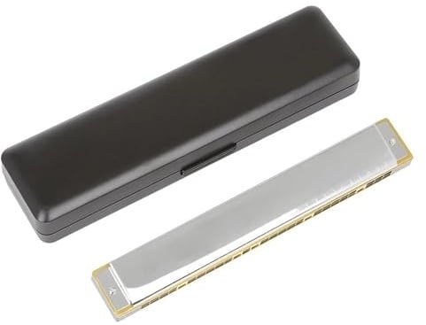 Mundharmonika Silber/Goldene Mundharmonika 28 Löcher C-Ton Chromatische Polyphonie Breites Musikspektrum Mundharmonika Blasinstrument Dudelsack Werkzeug(Silver)