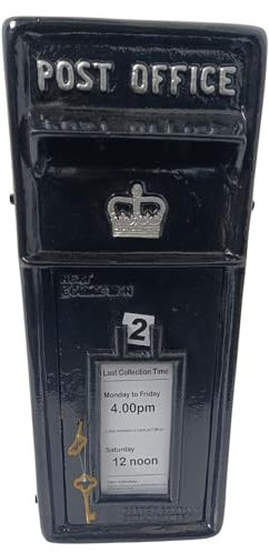 Large Cast Iron Crown Traditional Mail Style Post Box In Black With Silver Detail