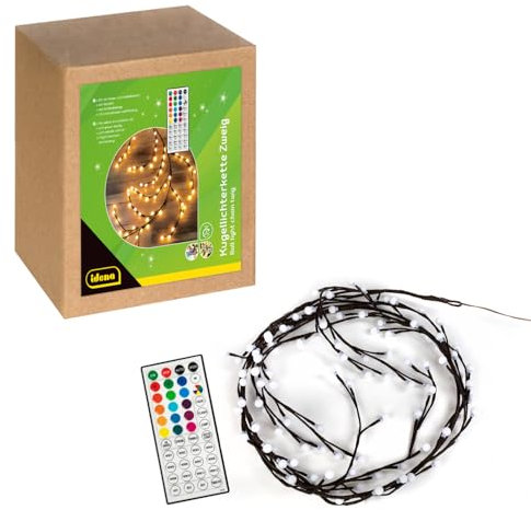 Idena 30522 - LED Zweige, Lichterkette mit 120 RGB LED in 16 Lichtfarben, Deko für Außen & Innen, ca. 2 m groß, 3 Timer Modi & 7 Lichtfunktionen, als Wanddeko und Lichterbaum
