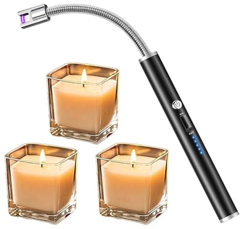 Electric Lighters, Rechargeable Candle Lighter Flameless and Windproof Arc Lighter USB Charger for Grill Gas Stove Camping Cooking Barbeque (Black)