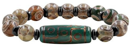 Zircobic Tibetisches Amulett-Naturstein-Dzi-Armband für Schutz | Neun-Augen-Dzi-Energieperlen-Segen-Armbänder | Feng Shui Spirituelles Segens-Stretch-Armband | Spiritueller Meditations-Schmuck