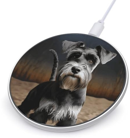 Kabelloses Handy-Ladegerät, ultradünn, universal, rund, Tierschnauzer, Hund, bedruckt, 10 W, kabelloses Ladepad für Handys mit kabelloser Ladefunktion