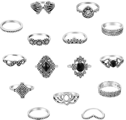 15 Stück Vintage Punk Ringe Set für Männer Frauen, Stapelbare Boho Chunky Emo Fingerrings, KnöChel Midi Ringe Set Trendy Stapel Ringe Y2K Set