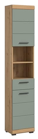 xonox.home Bad Scout X06N3711 Hochschrank Stauraumschrank Wandschrank in Salbei und Artisan Eiche Nachbildung, ca. B/H/T: 37x191x31 cm