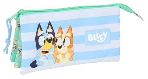 Safta BLUEY Sisters - Portatodo Triple, Estuche Infantil, Estuche Niño, Ideal para Niños en Edad Escolar, Cómodo y Versátil, Calidad y Resistencia, 22x3x12 cm