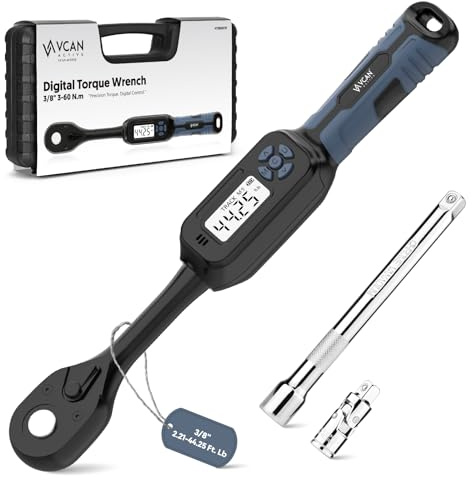 Clé dynamométrique numérique 3/8 (2,21-44,25 pieds Lb) ± 2 % de précision, clé dynamométrique 3/8 pièces avec buzzer LED flash mode piste/joint universel et barre Xtension de 6 pouces pour