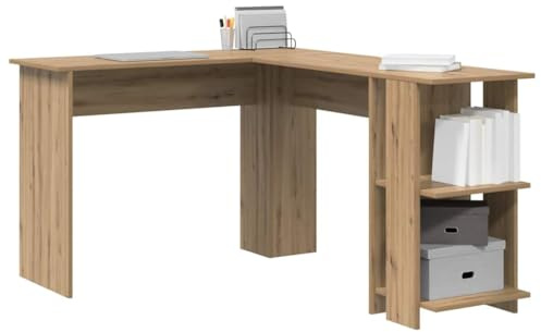 vidaXL Eck-Schreibtisch Artisan-Eiche Holzwerkstoff | Ideal für Ecken, nutzt dein Büro optimal aus, Kommt mit zwei Regalen, um deine Sachen ordentlich zu verstauen,