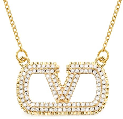 V Halskette Damen Gold, Goldkette Damen mit Cubic Zirkonia Buchstabe V Geometrische, Kette Gold Schmuck, Geschenke für Frauen Geburtstage Valentinstag Jahrestag Weihnachten