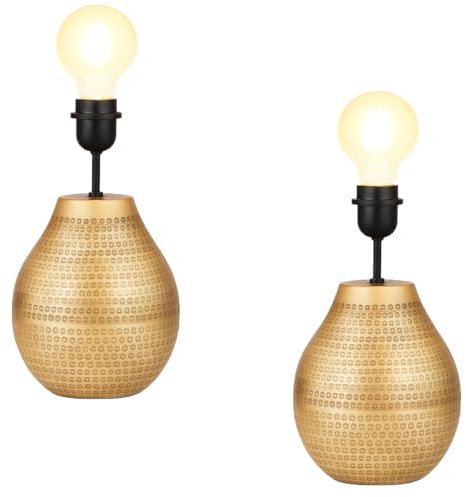 Marrakesch 2er Set Vintage Deko Tischlampe Nachttischlampe 20cm groß | Boho Deko Tischleuchte Lampe im Wohnzimmer Schlafzimmer & Kinderzimmer | Tischleuchte Cameo gold E27 Lampenfassung