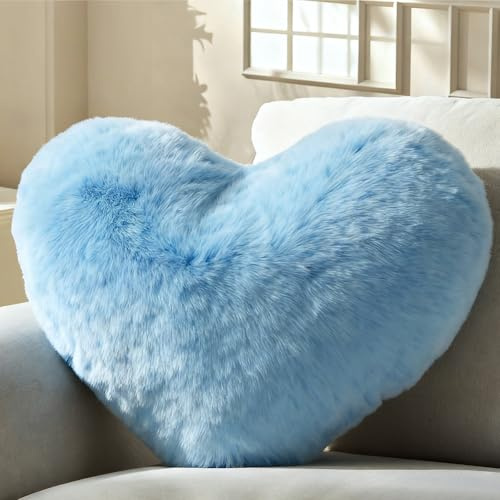 Herzkissen Kuschelkissen Flauschig, Herz Kissen Kinderzimmer Decor, Herzform Kissen Kuschelkissen,Valentinstag oder Muttertag-Romantisches Geschenk zum Geburtstag,für Sofa, Bett und Reisen (Blau)