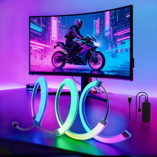 27 Zoll LED TV Hintergrundbeleuchtung mit Bildschirmfarbe und Musik, PC Monitor Hintergrundbeleuchtung RGBIC LED-Lichtstreifen synchron USB-gesteuerte LED-Streifenbeleuchtung für Spiele Filme usw