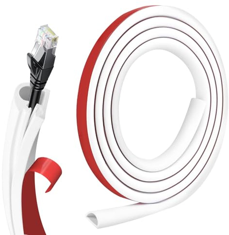 2m White Cable Trunking for Electric Cables, Self Adhesive D Line Wire Trunking for 1 Cord, Flexible TV Wire Hider On Wall, PVC Cable Conduit Sleeve Organiser for Home Office