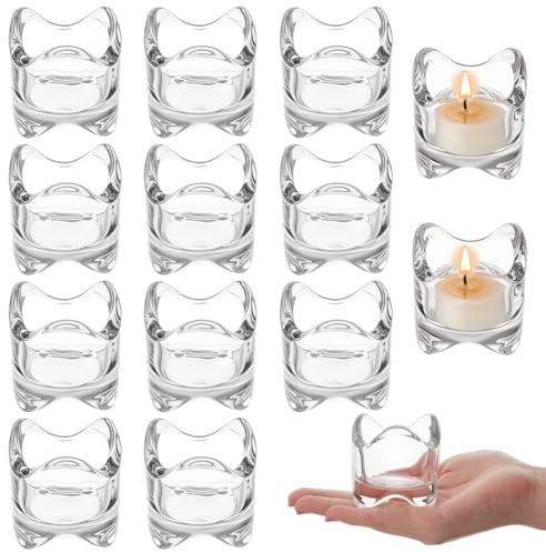 INTERWARM 14 Packung Lichter Votivkerzenhalter Kleine Teelichthalter Aus Glas (5.7cm) Für Hochzeitstische Heimdekoration Weihnachts Und Thanksgiving Feiern