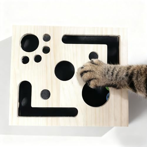 Memkey Cat Scratch Puzzle Enrichment Box, Wooden Interactive Cat Toy with Sandpaper, Stress Free Nail File Alternative to Clippers